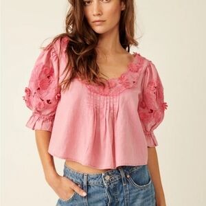NWT | Free People | Sophie Pink Floral Embroidered Top